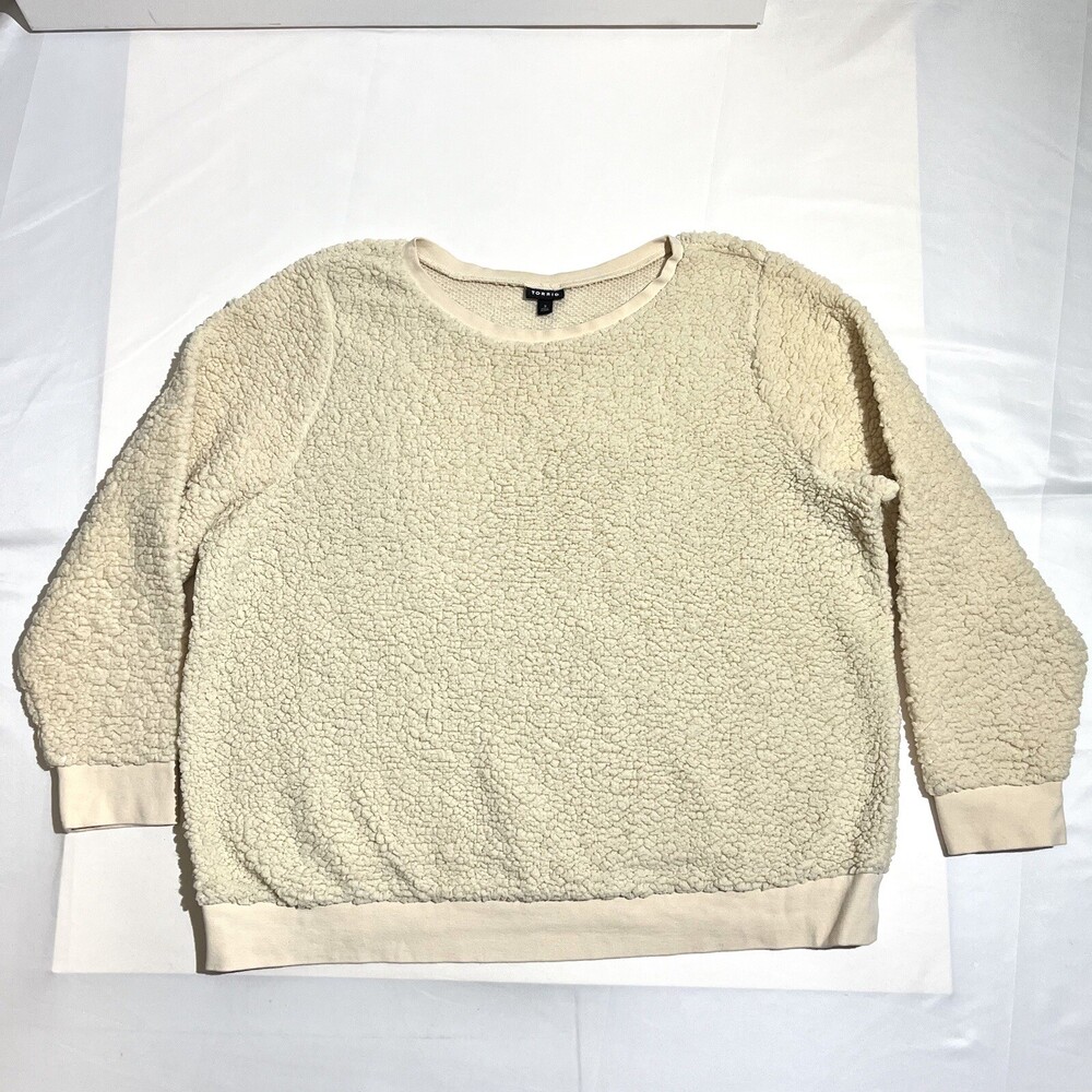 Torrid 3X Sweatshirt Sherpa Shearling Teddy Top Ivory Plus Size Pullover Crew